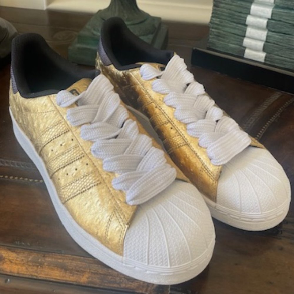 SOLD!!BNIB Adidas Originals Gold Ostrich Leather Sneakers - U.S. Size 12